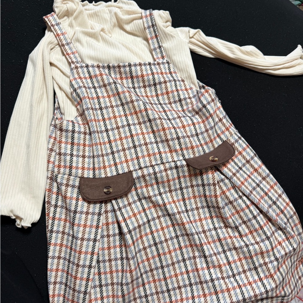 Plaid Kids Casual Dress with Cream Top